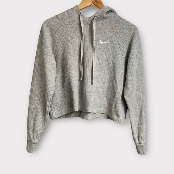 Nike Tops - Nike Sportswear Rib Cotton Crop Hoodie in Grey